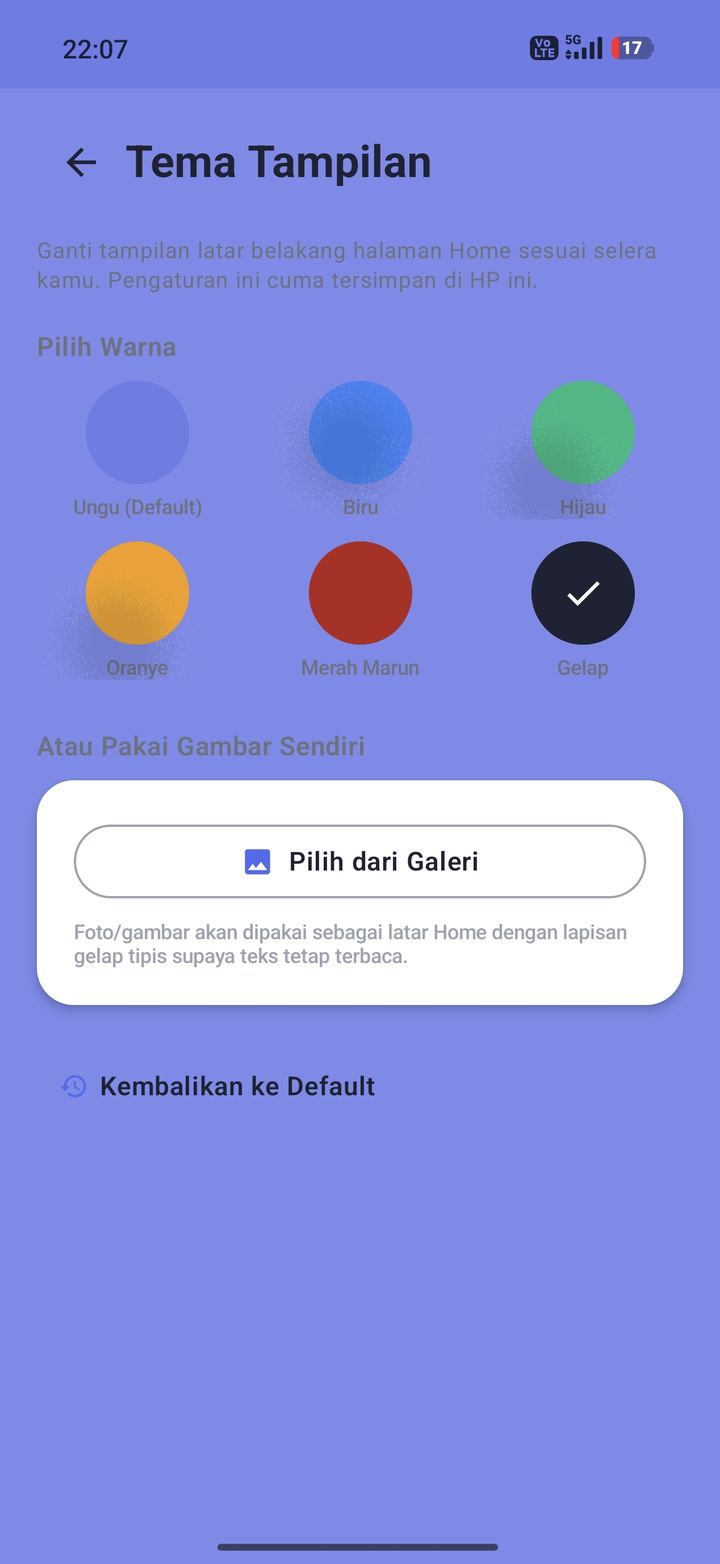 Menu Tema Tampilan